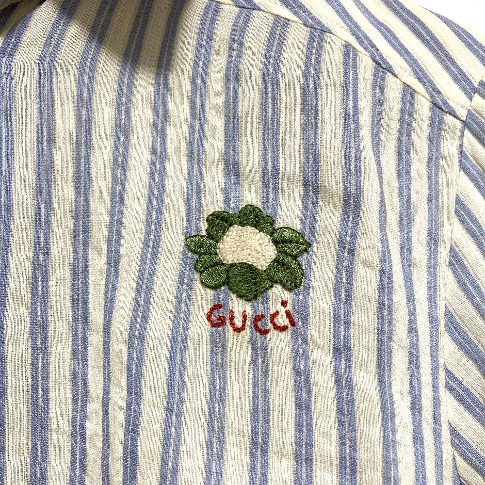 Gucci Michele Era Logo Embroidery Striped Pattern Linen Cotton Shirt Blouse 38 — view 3
