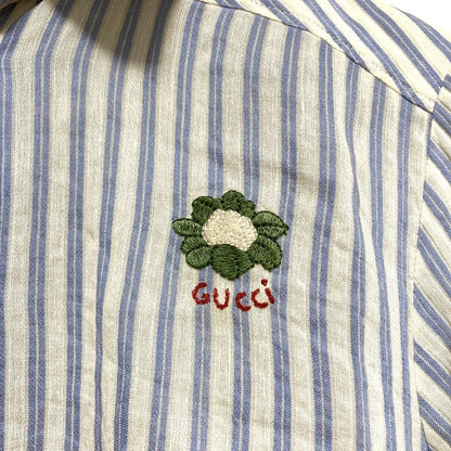 Gucci Michele Era Logo Embroidery Striped Pattern Linen Cotton Shirt Blouse 38 — view 3