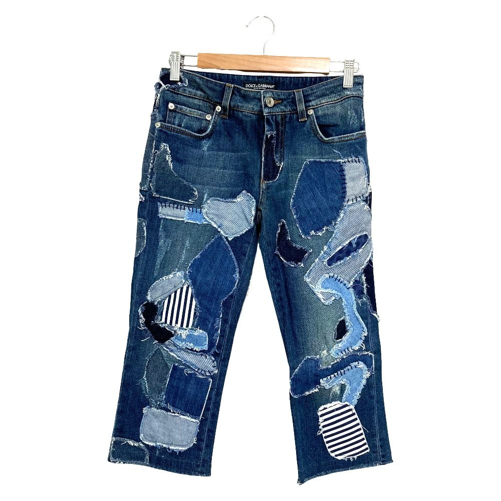 Dolce & Gabbana Rebuild Patchwork Cropped Denim Pants 38 Indigo