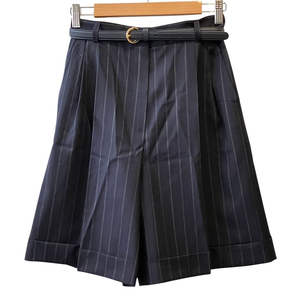 Max Mara Studio Mstere Belted Striped Shorts 36 Navy