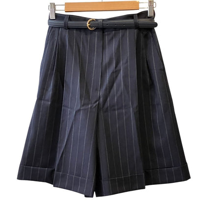Max Mara Studio Mstere Belted Striped Shorts 36 Navy