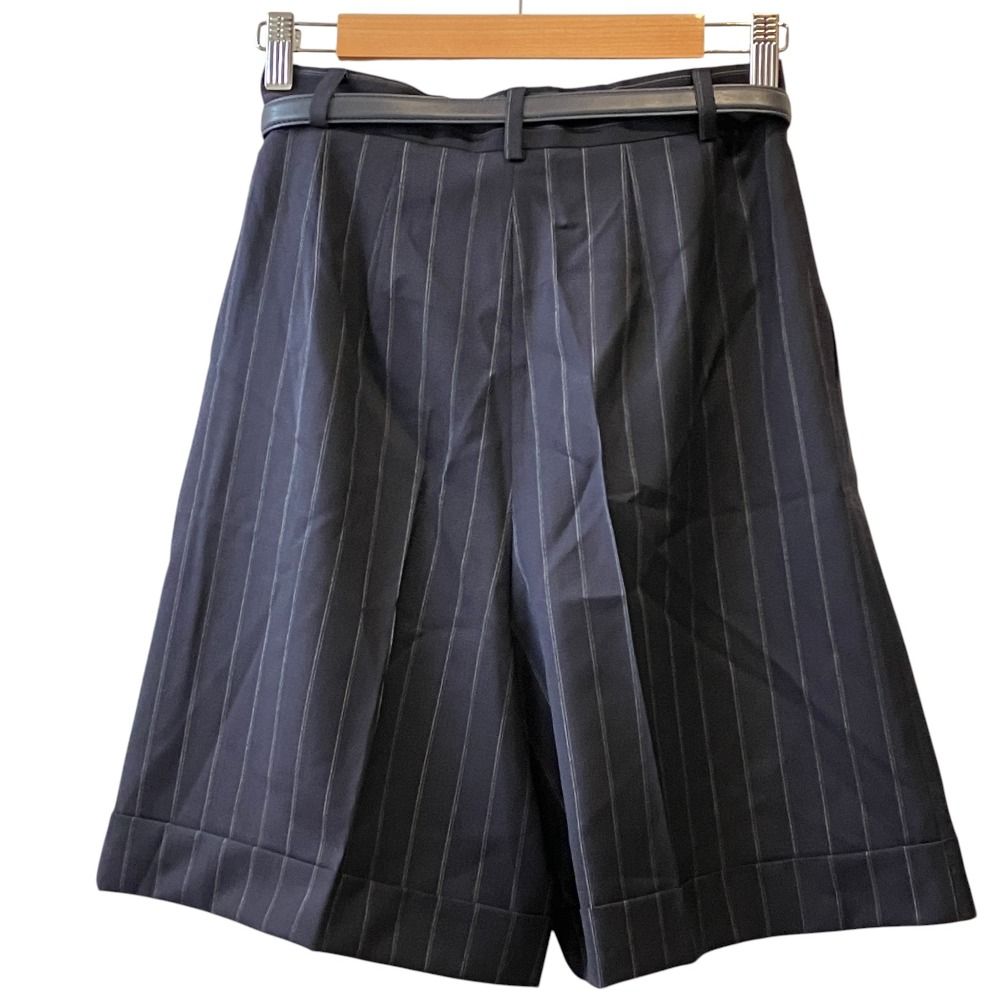 Max Mara Studio Mstere Belted Striped Shorts 36 Navy — view 2