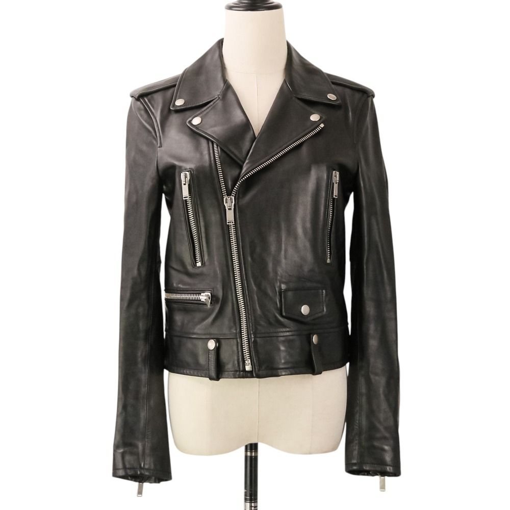 Saint Laurent Paris Classic Motorcycle Double Rider's Jacket 38 Black