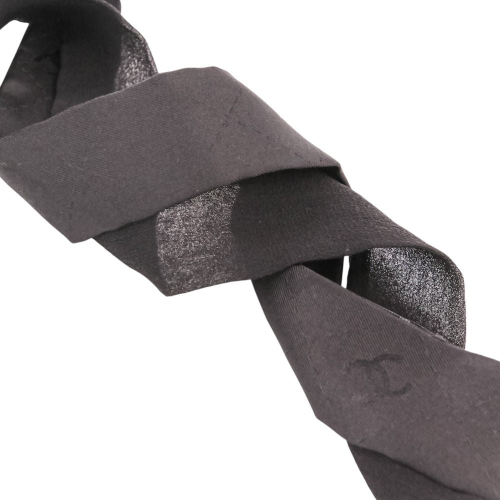 Chanel Silk CC Logo Bow Tie Ribbon Scarf Black — view 8
