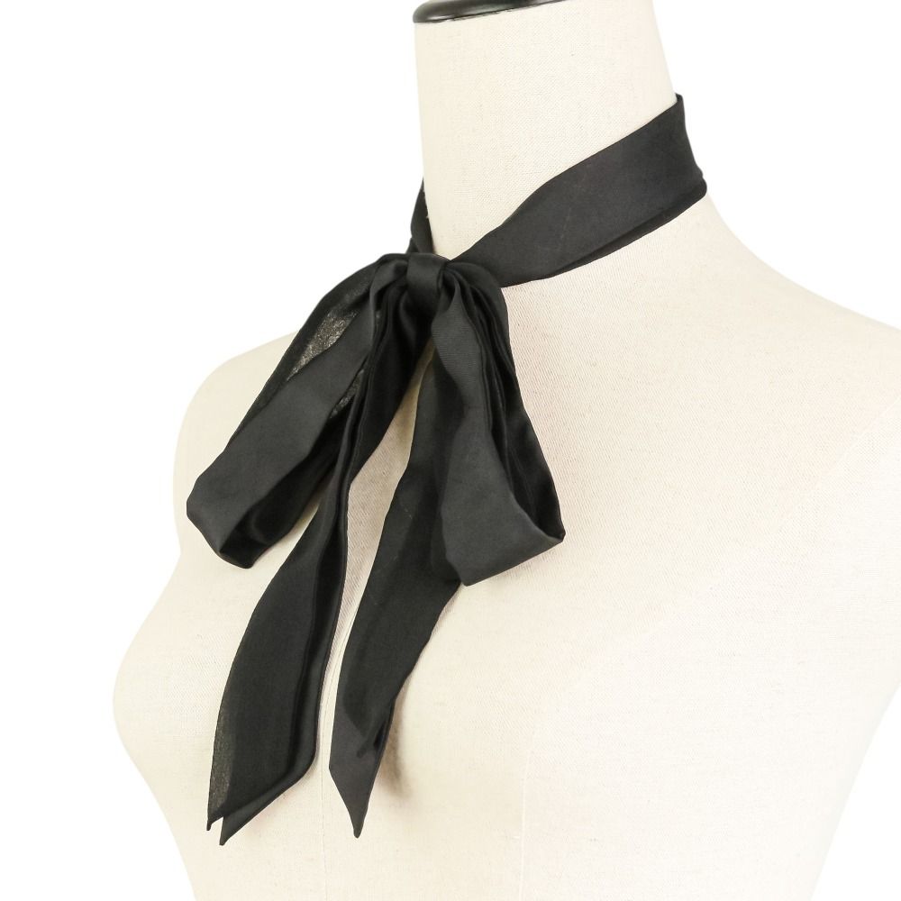 Chanel Silk CC Logo Bow Tie Ribbon Scarf Black — view 2