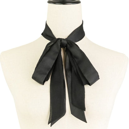 Chanel Silk CC Logo Bow Tie Ribbon Scarf Black