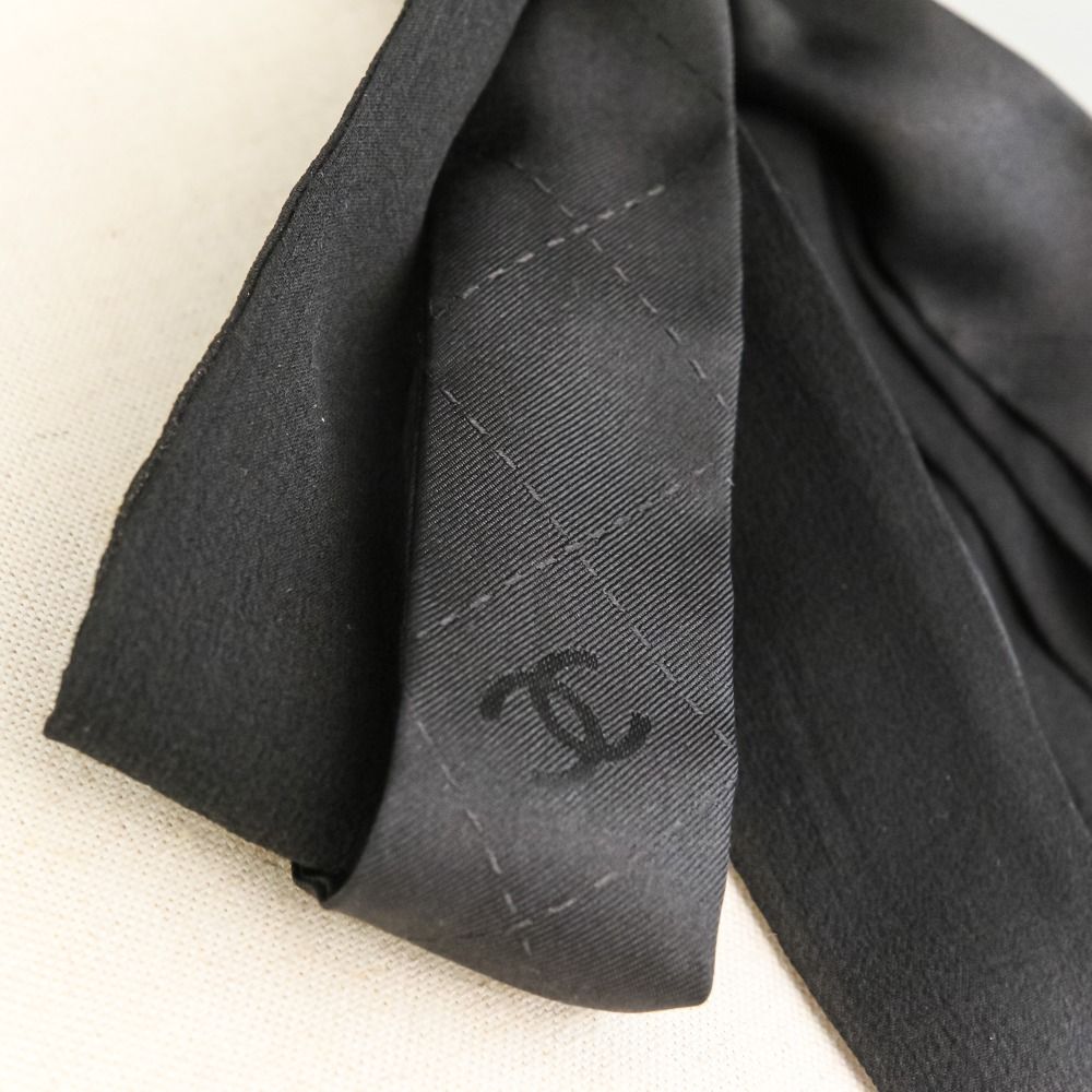 Chanel Silk CC Logo Bow Tie Ribbon Scarf Black — view 3