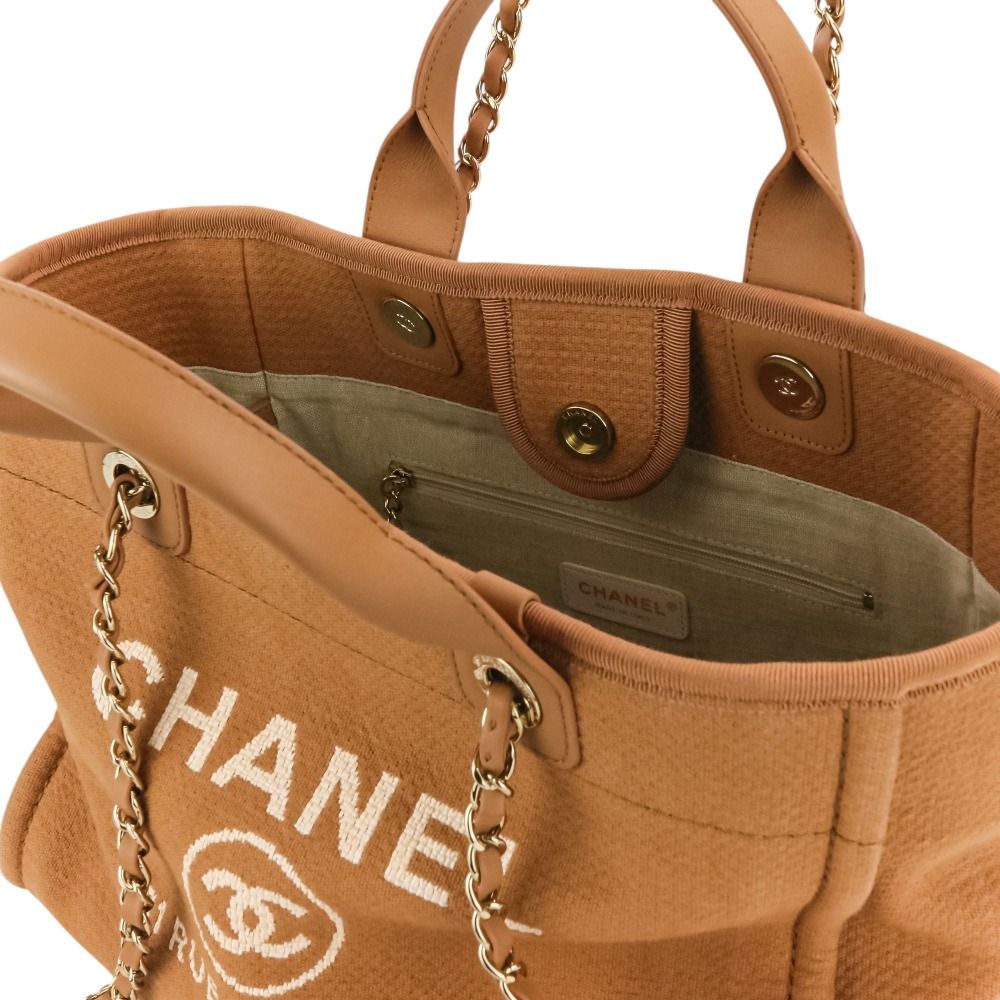 Chanel Deauville MM Tote Chain Shoulder Bag Pink Beige — view 8