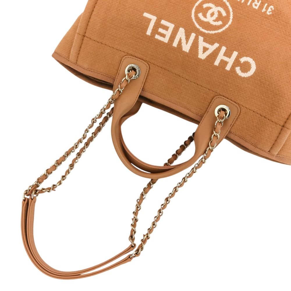 Chanel Deauville MM Tote Chain Shoulder Bag Pink Beige — view 6