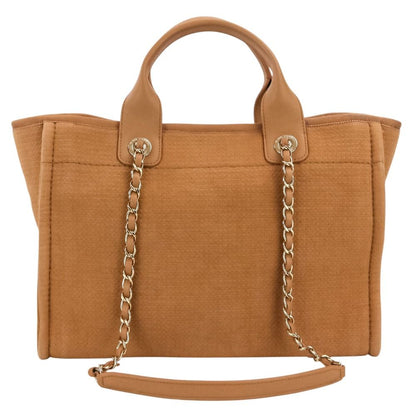 Chanel Deauville MM Tote Chain Shoulder Bag Pink Beige — view 4