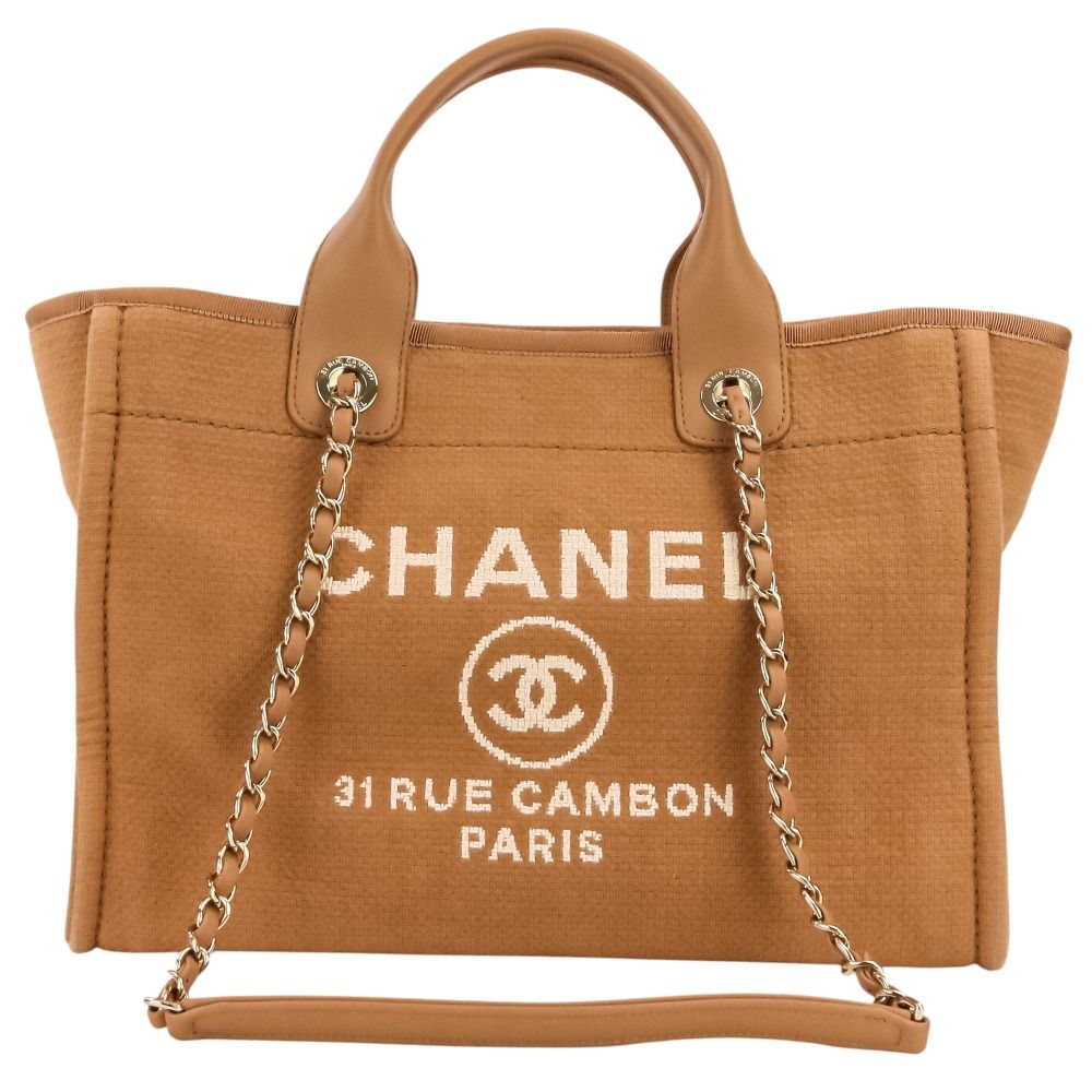 Chanel Deauville MM Tote Chain Shoulder Bag Pink Beige — view 2