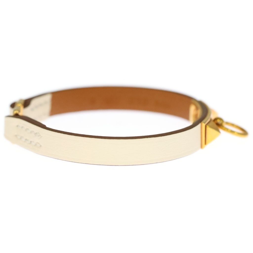 Hermes Mini Rival Leather Bracelet White Gold — view 3