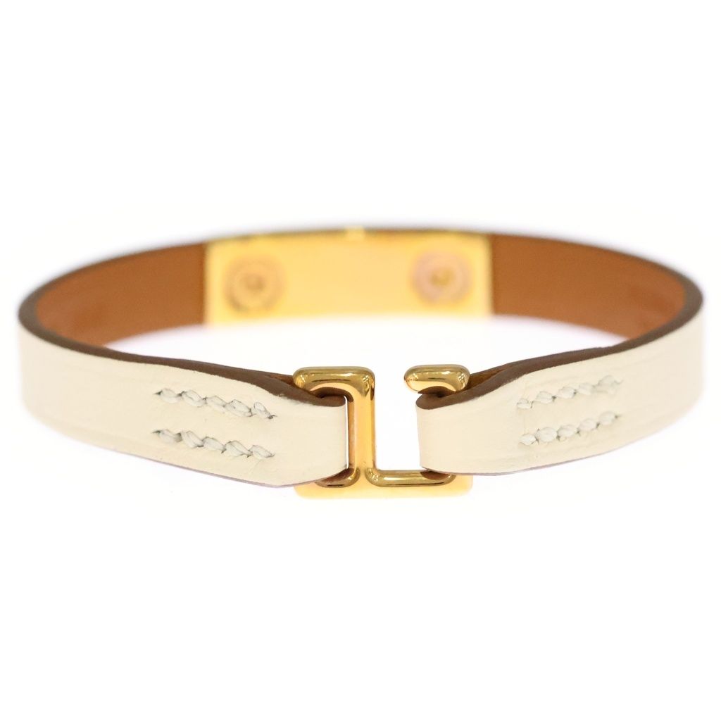 Hermes Mini Rival Leather Bracelet White Gold — view 2