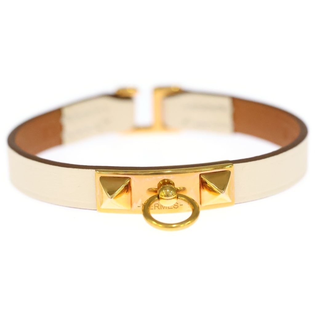 Hermes Mini Rival Leather Bracelet White Gold — view 4
