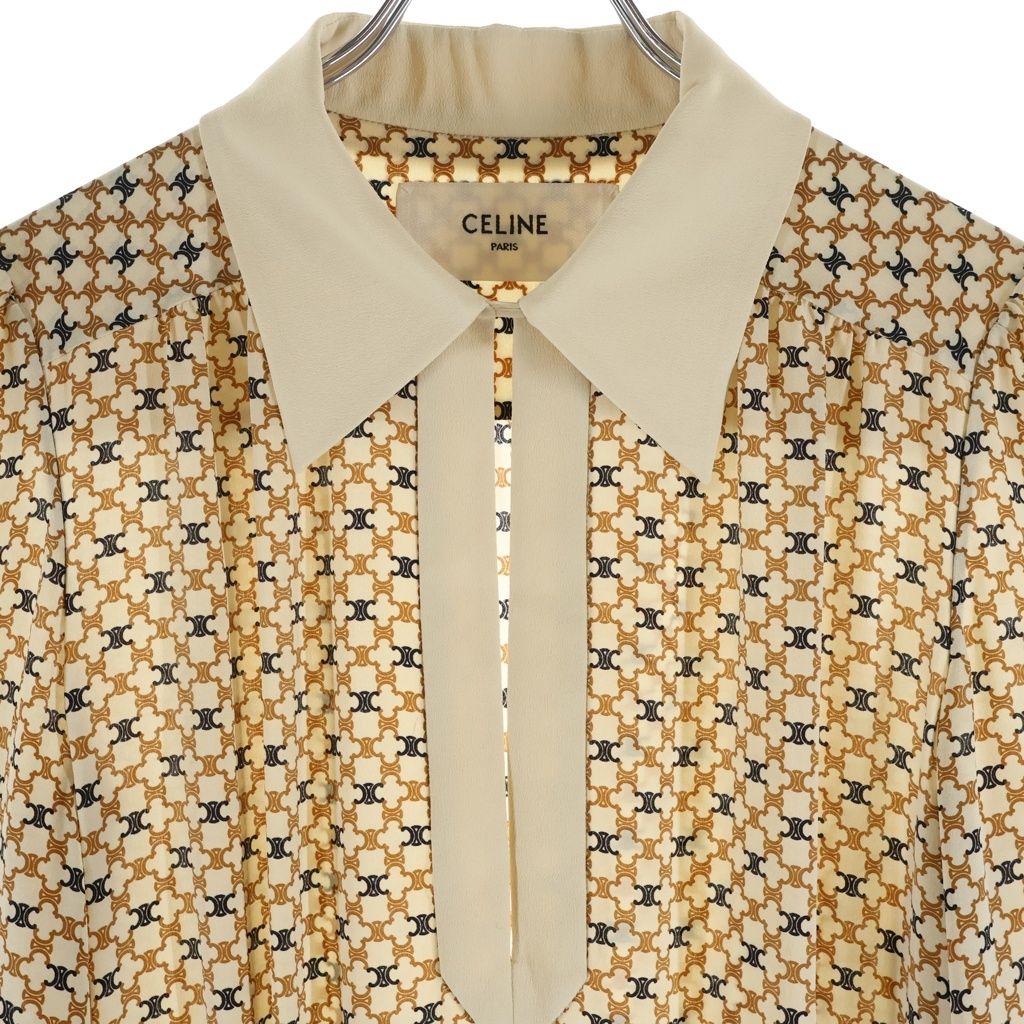 Celine Triomphe All Over Pattern Silk Pleated Long Dress Beige — view 3