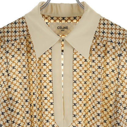 Celine Triomphe All Over Pattern Silk Pleated Long Dress Beige — view 3