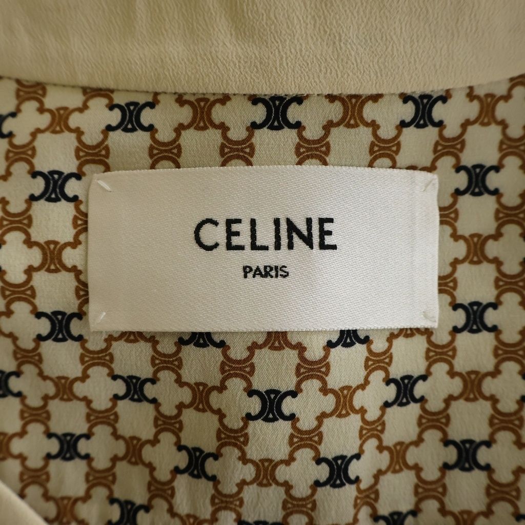 Celine Triomphe All Over Pattern Silk Pleated Long Dress Beige — view 7