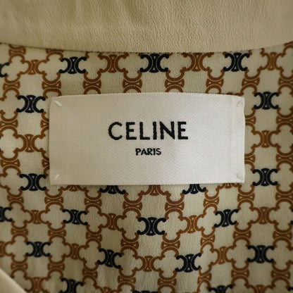 Celine Triomphe All Over Pattern Silk Pleated Long Dress Beige — view 7