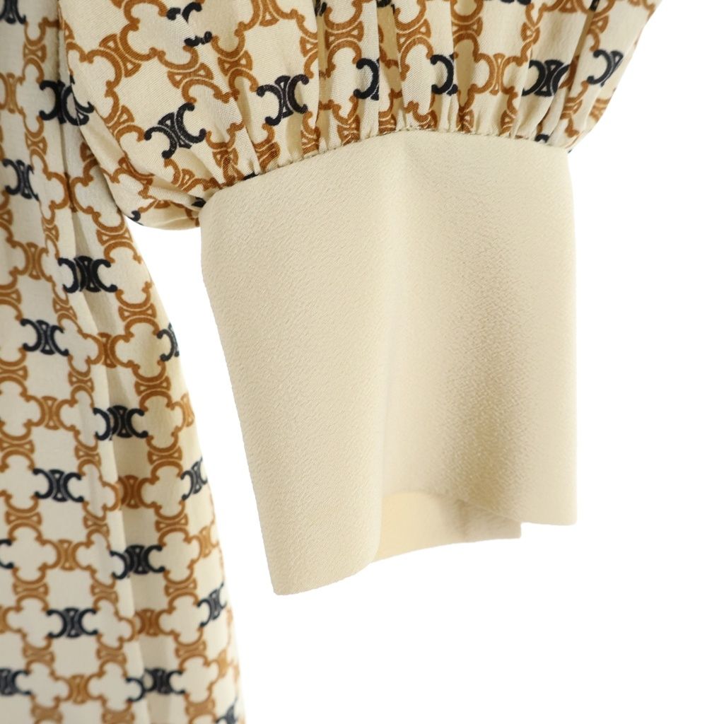 Celine Triomphe All Over Pattern Silk Pleated Long Dress Beige — view 6
