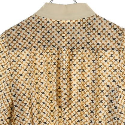 Celine Triomphe All Over Pattern Silk Pleated Long Dress Beige — view 4
