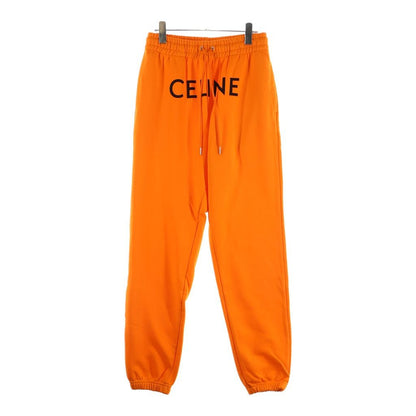 Celine Loose Cotton Jogger Sweatpants Front Logo Print Orange