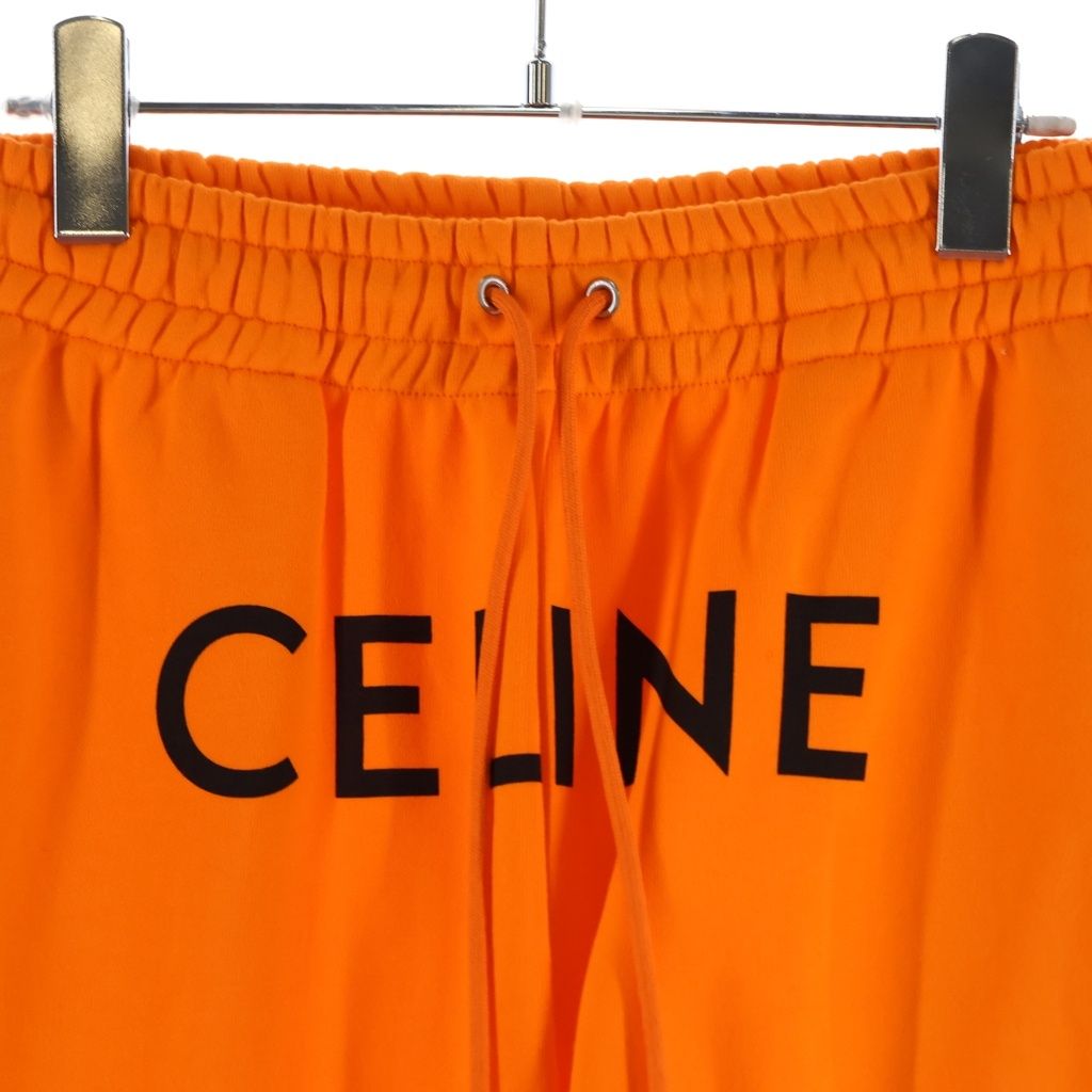 Celine Loose Cotton Jogger Sweatpants Front Logo Print Orange — view 3