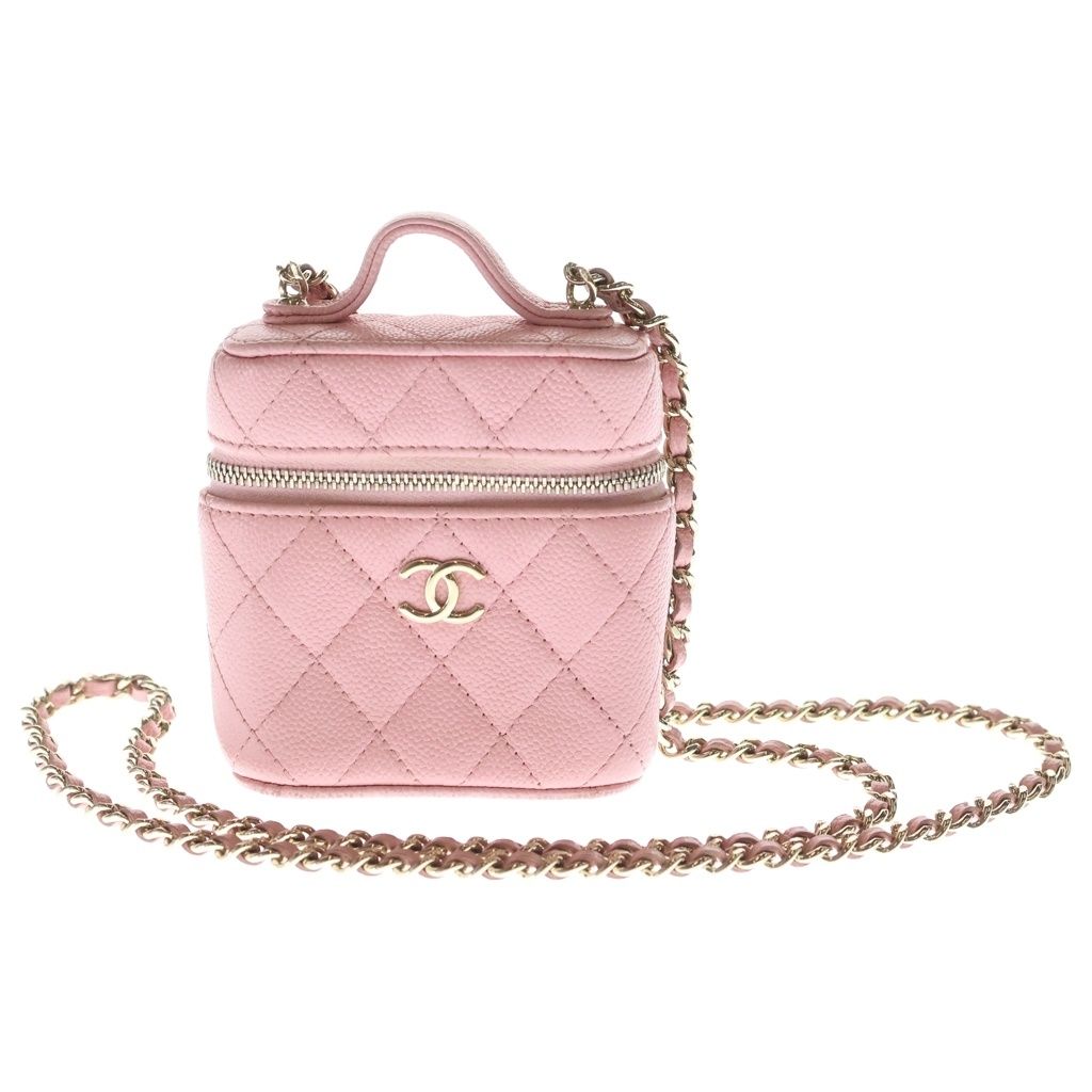 Chanel Quilted Mini Vanity Caviar Leather Gold Back Chain Shoulder Bag