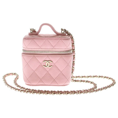Chanel Quilted Mini Vanity Caviar Leather Gold Back Chain Shoulder Bag