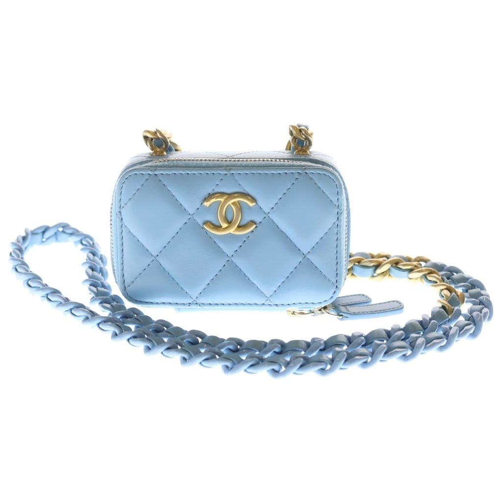 Chanel Quilted Lambskin Gold Mini Chain Shoulder Bag Back Wallet Coin Case Light
