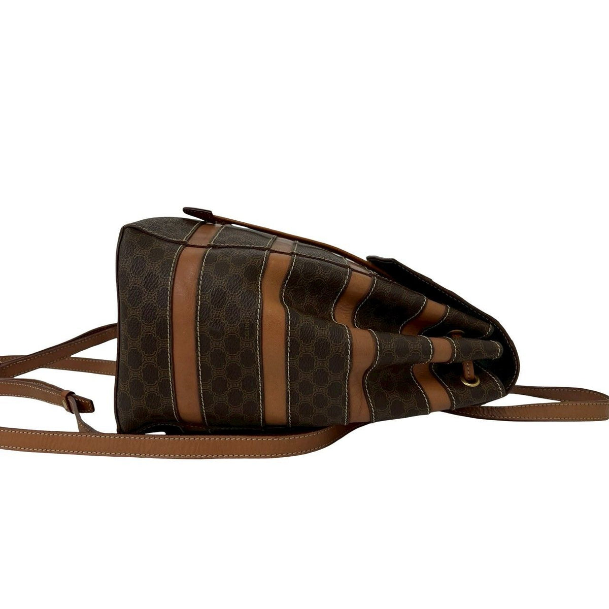 Celine Vintage Macadam Blason Triomphe Pattern Leather Drawstring Backpack Brown — view 6
