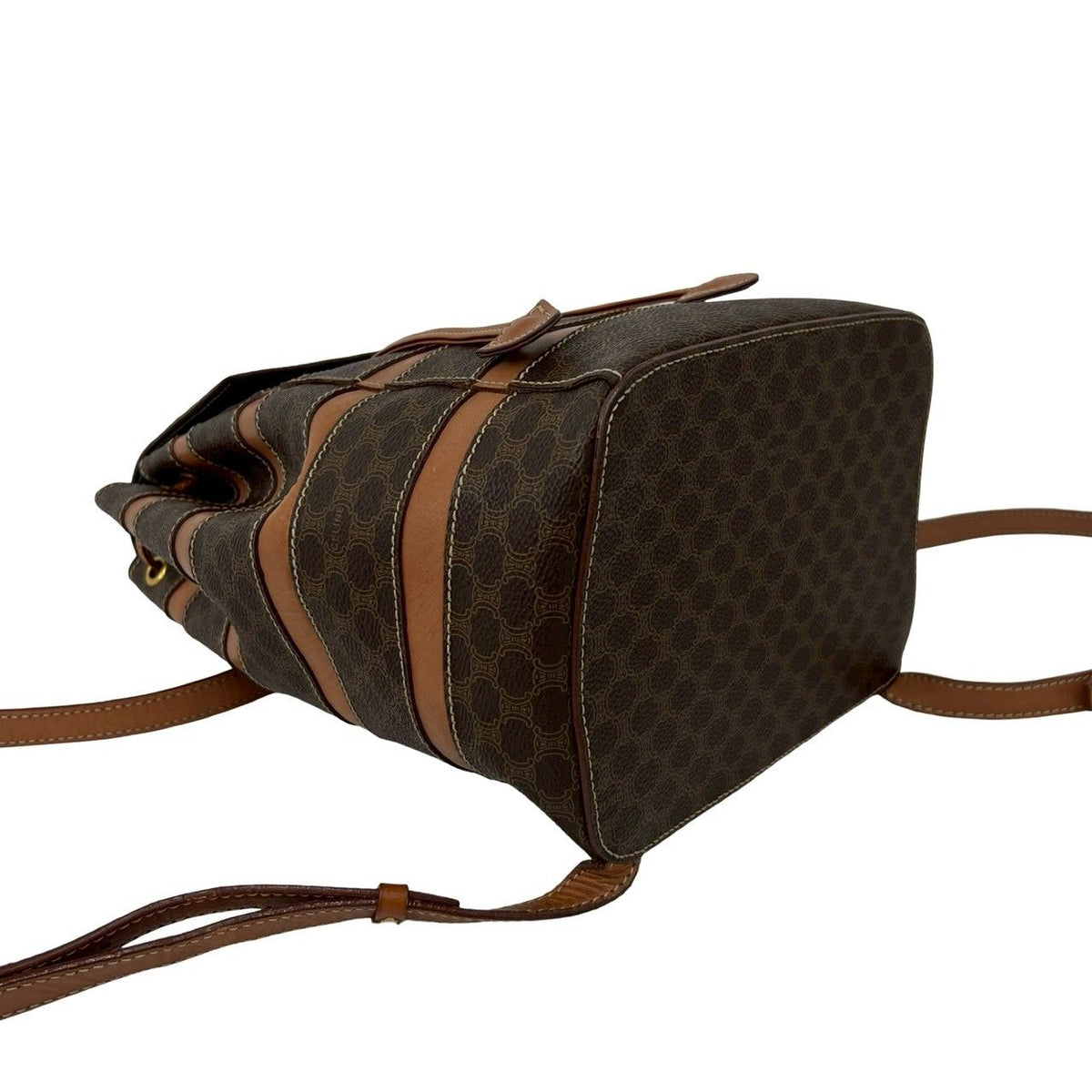 Celine Vintage Macadam Blason Triomphe Pattern Leather Drawstring Backpack Brown — view 7