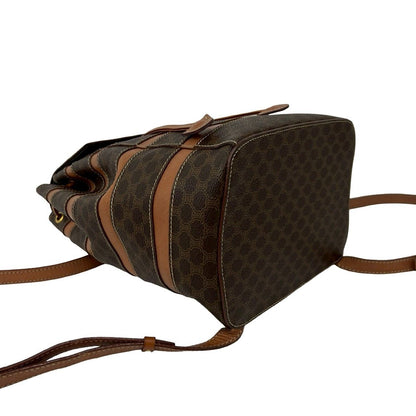 Celine Vintage Macadam Blason Triomphe Pattern Leather Drawstring Backpack Brown — view 7