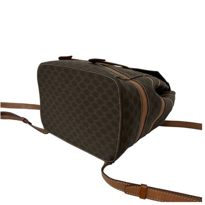 Celine Vintage Macadam Blason Triomphe Pattern Leather Drawstring Backpack Brown — view 8