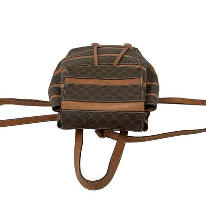 Celine Vintage Macadam Blason Triomphe Pattern Leather Drawstring Backpack Brown — view 4