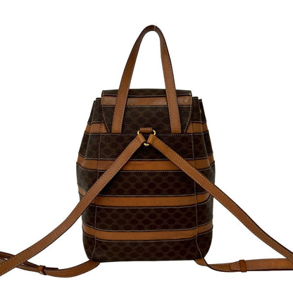 Celine Vintage Macadam Blason Triomphe Pattern Leather Drawstring Backpack Brown — view 3