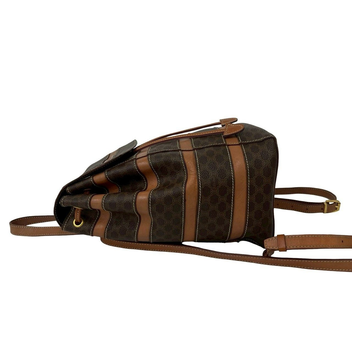 Celine Vintage Macadam Blason Triomphe Pattern Leather Drawstring Backpack Brown — view 5