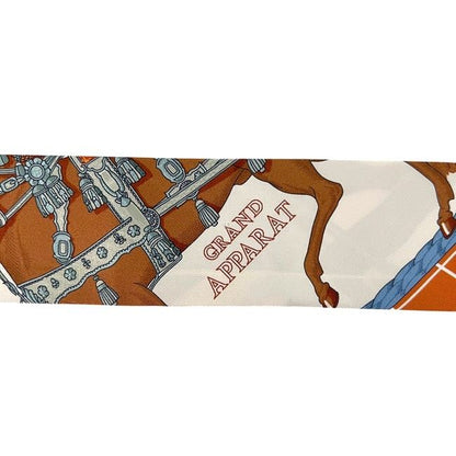 Hermes Ribbon Scarf Twill Beige Blue Dressed Horse Grand Apparat Already — view 7