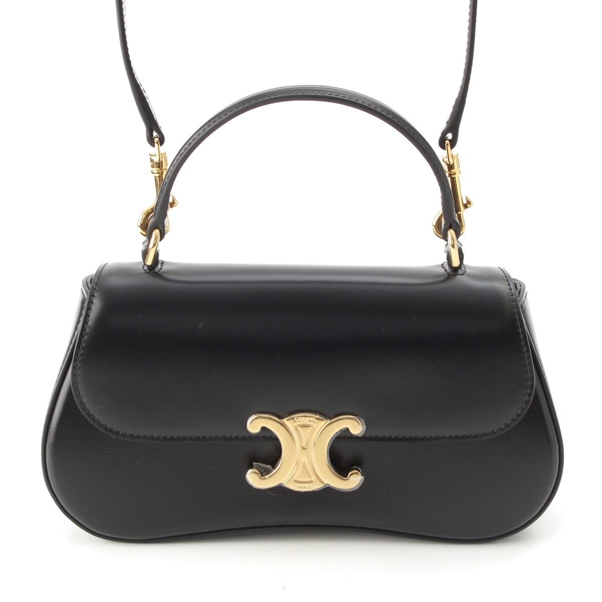 Celine Leather Triomphe Teen Lola 2-Way Handbag Black