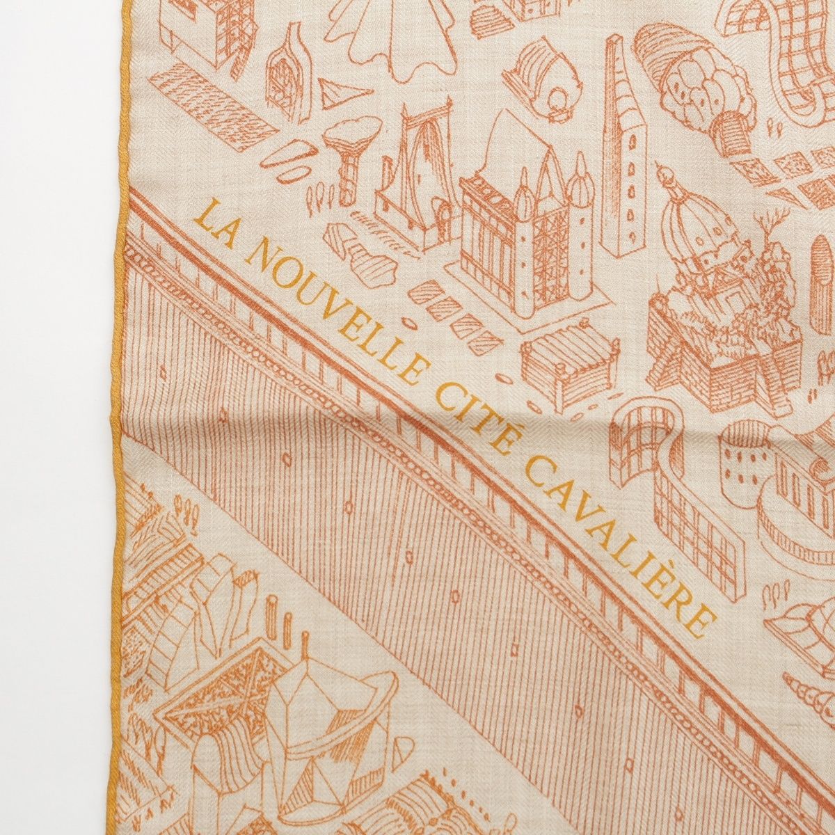 Hermes Carre Geant 140 Cashmere Silk la Nouvelle Cite Cavaliere Scarf Beige — view 7