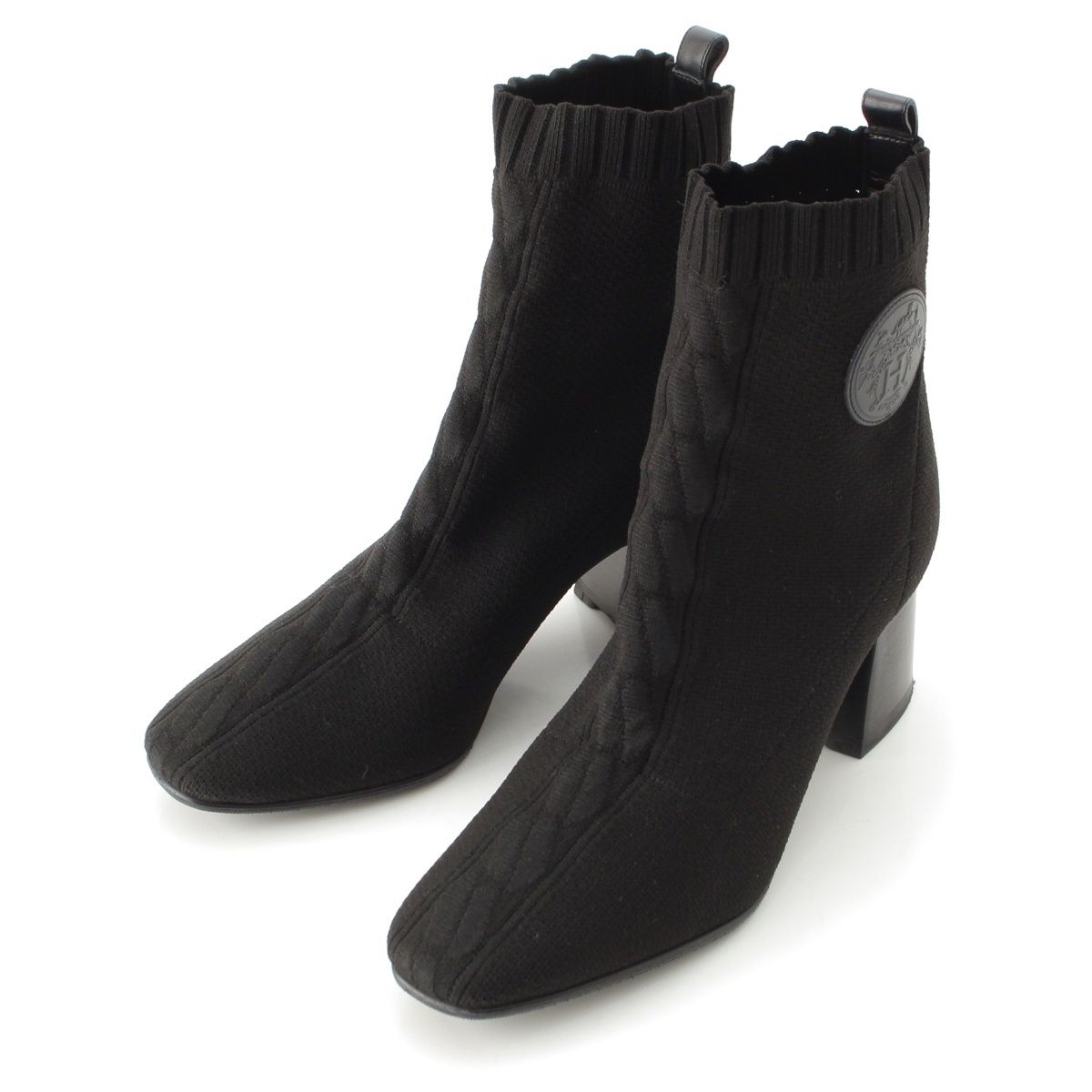 Hermes Volvert Ex-Libris Knit Heels Boots Black