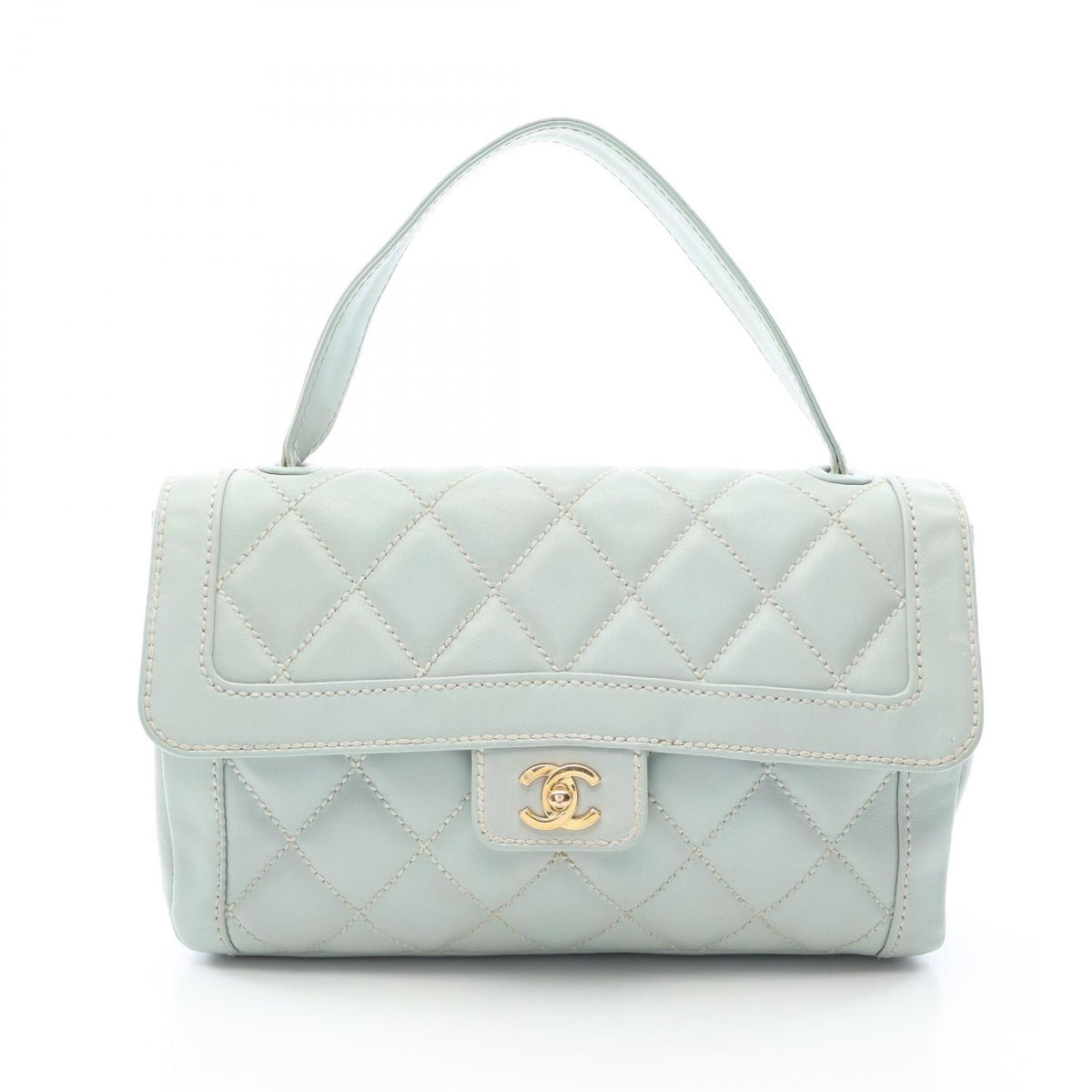 Chanel Handbag Wild Stitch Top Handle Light Blue Leather