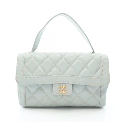 Chanel Handbag Wild Stitch Top Handle Light Blue Leather