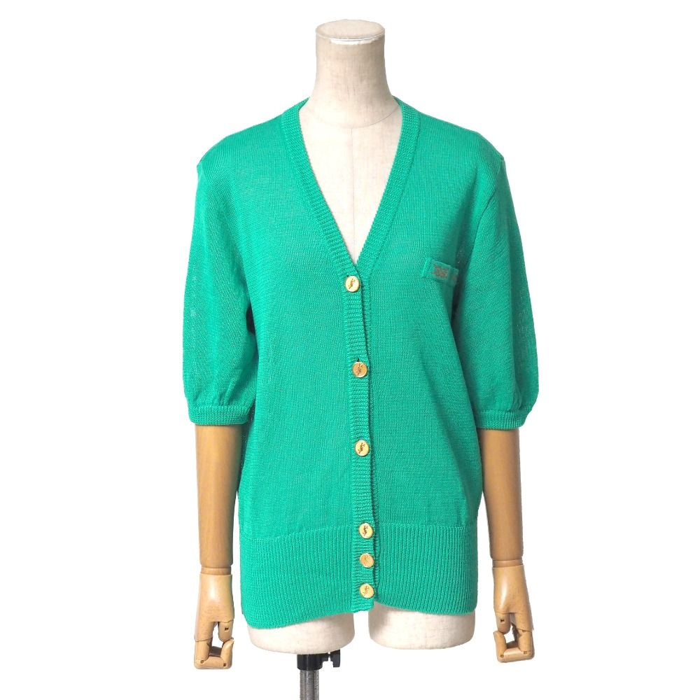 Saint Laurent Vintage Cardigan M All Linen Short Sleeve Knit Neck YSL Button