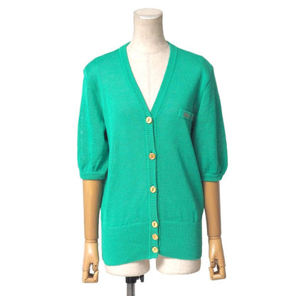 Saint Laurent Vintage Cardigan M All Linen Short Sleeve Knit Neck YSL Button