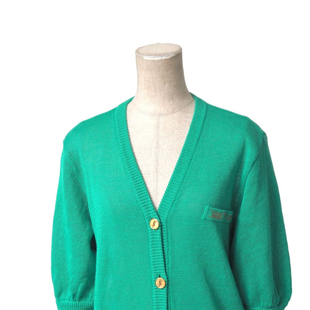 Saint Laurent Vintage Cardigan M All Linen Short Sleeve Knit Neck YSL Button — view 2