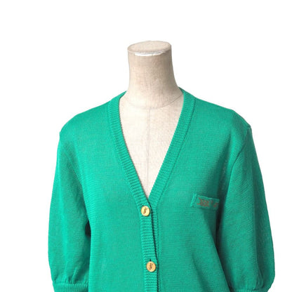 Saint Laurent Vintage Cardigan M All Linen Short Sleeve Knit Neck YSL Button — view 2