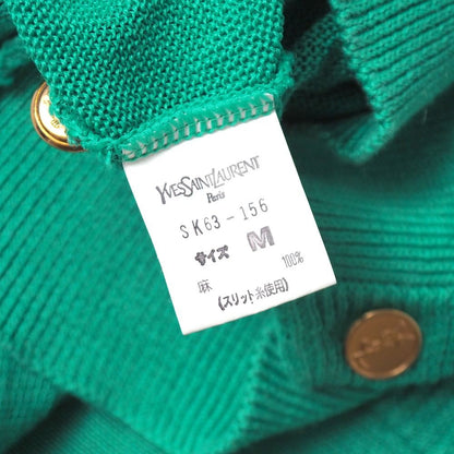 Saint Laurent Vintage Cardigan M All Linen Short Sleeve Knit Neck YSL Button — view 8