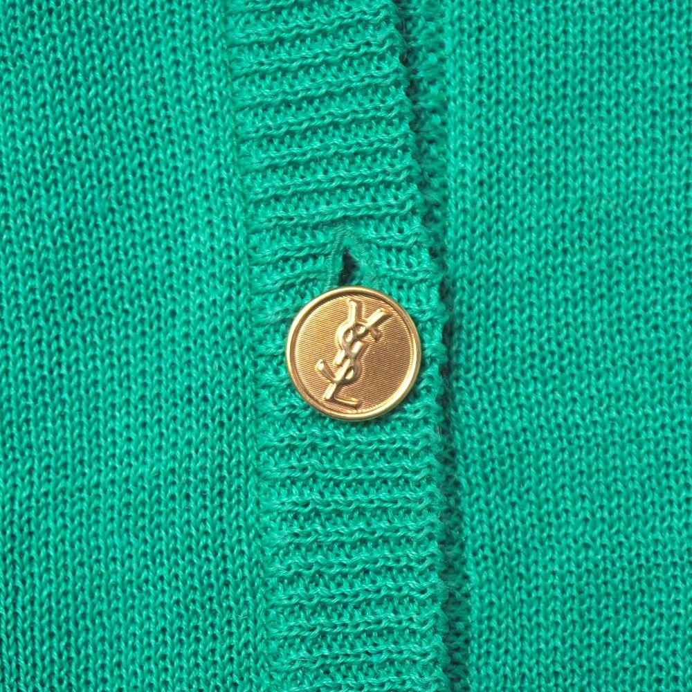 Saint Laurent Vintage Cardigan M All Linen Short Sleeve Knit Neck YSL Button — view 6