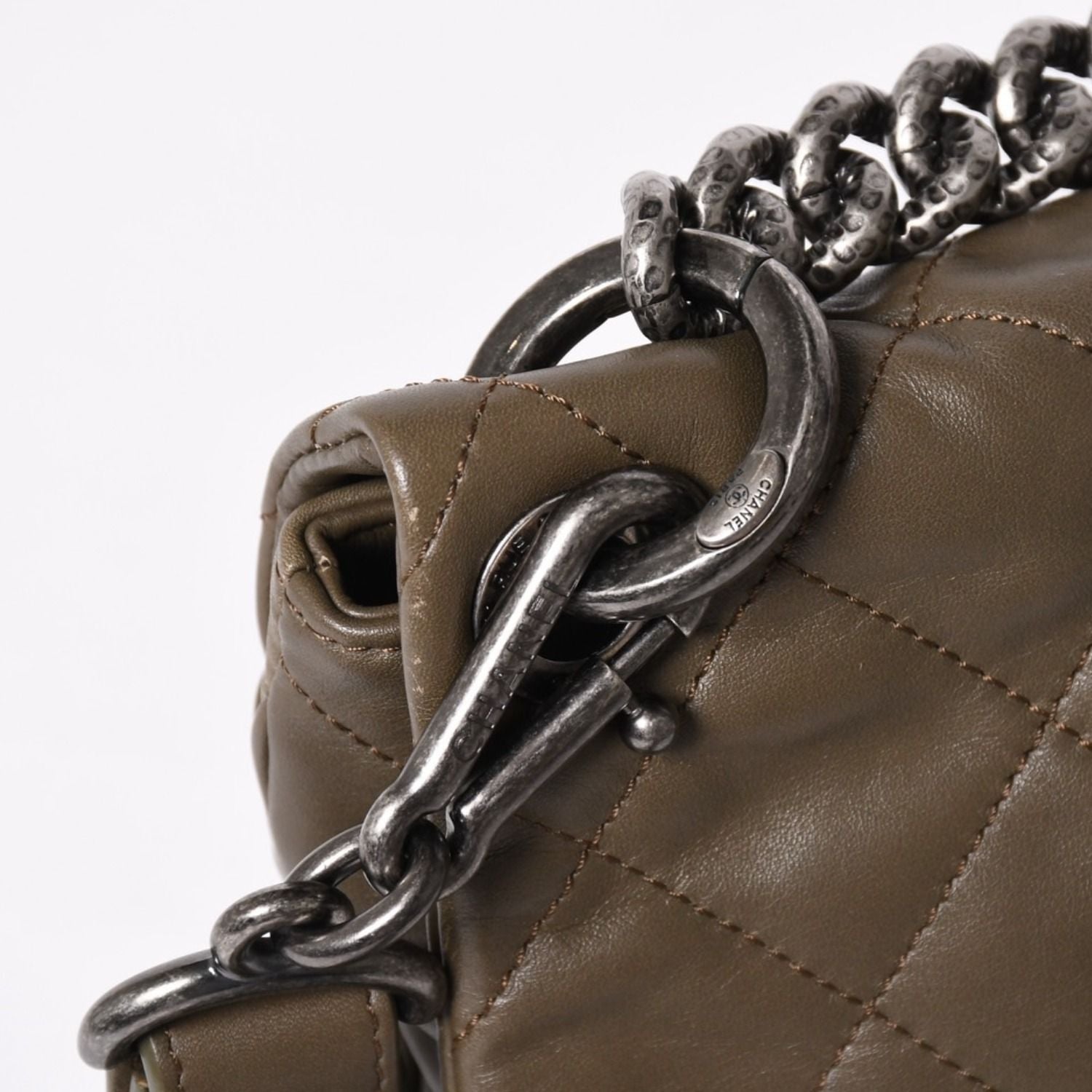 Chanel 2-Way Bag CC Logo Lambskin Quilted Olive Antique Silver — view 5