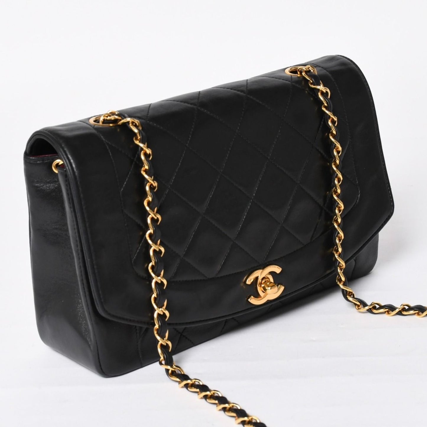 Chanel Diana 25 S Flap S Chain Shoulder Bag CC Logo Lambskin Black Gold 4 — view 3